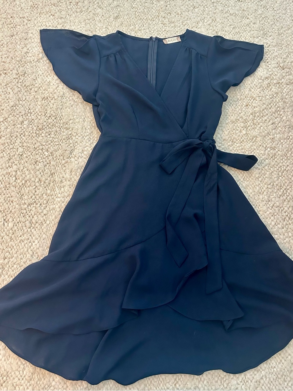 Navy Wrap Midi Dress with Tie Waist